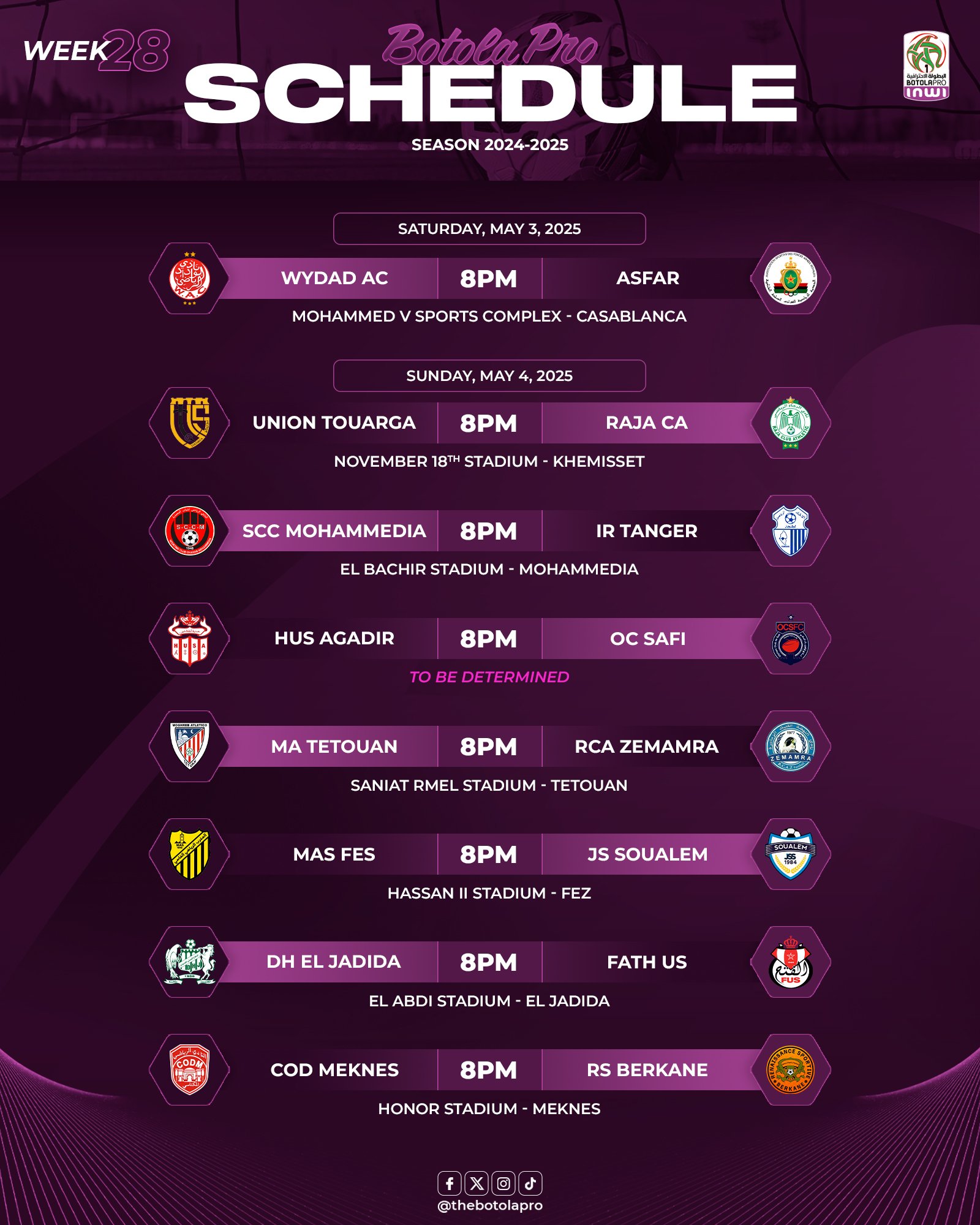 Botola D1 / J28 : La date et l'horaire du clasico WAC-FAR dévoilés Botola D1 / J28 : La date et l'horaire du clasico WAC-FAR dévoilés