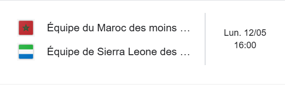 CAN U20. Quarts de finale / Officiellement, "Maroc-Sierra Léone" : Date ? Horaire ?