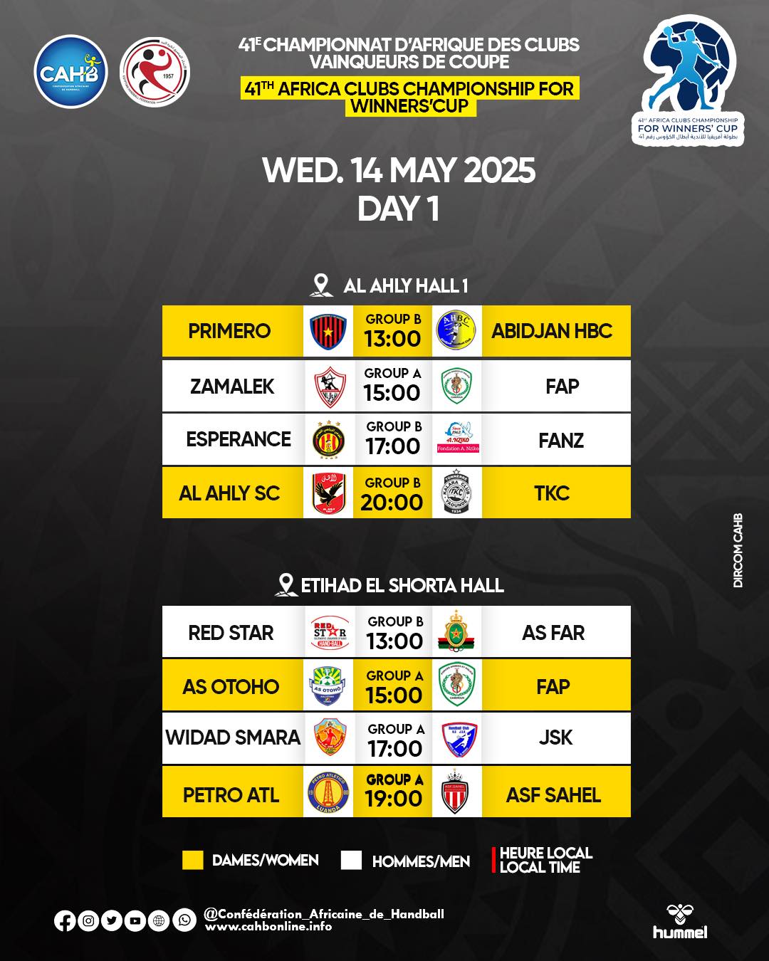 Handball. 41e CACVC, Egypte 25 : Wydad Smara et l’AS FAR en lice cet après-midi