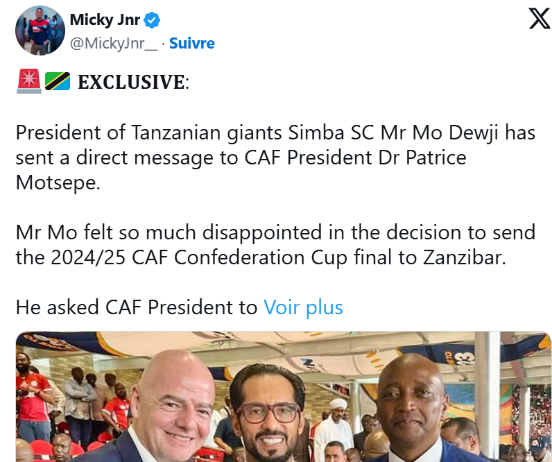 CCAF / Finale retour : Simba conteste la délocalisation à Zanzibar CCAF / Finale retour : Simba conteste la délocalisation à Zanzibar