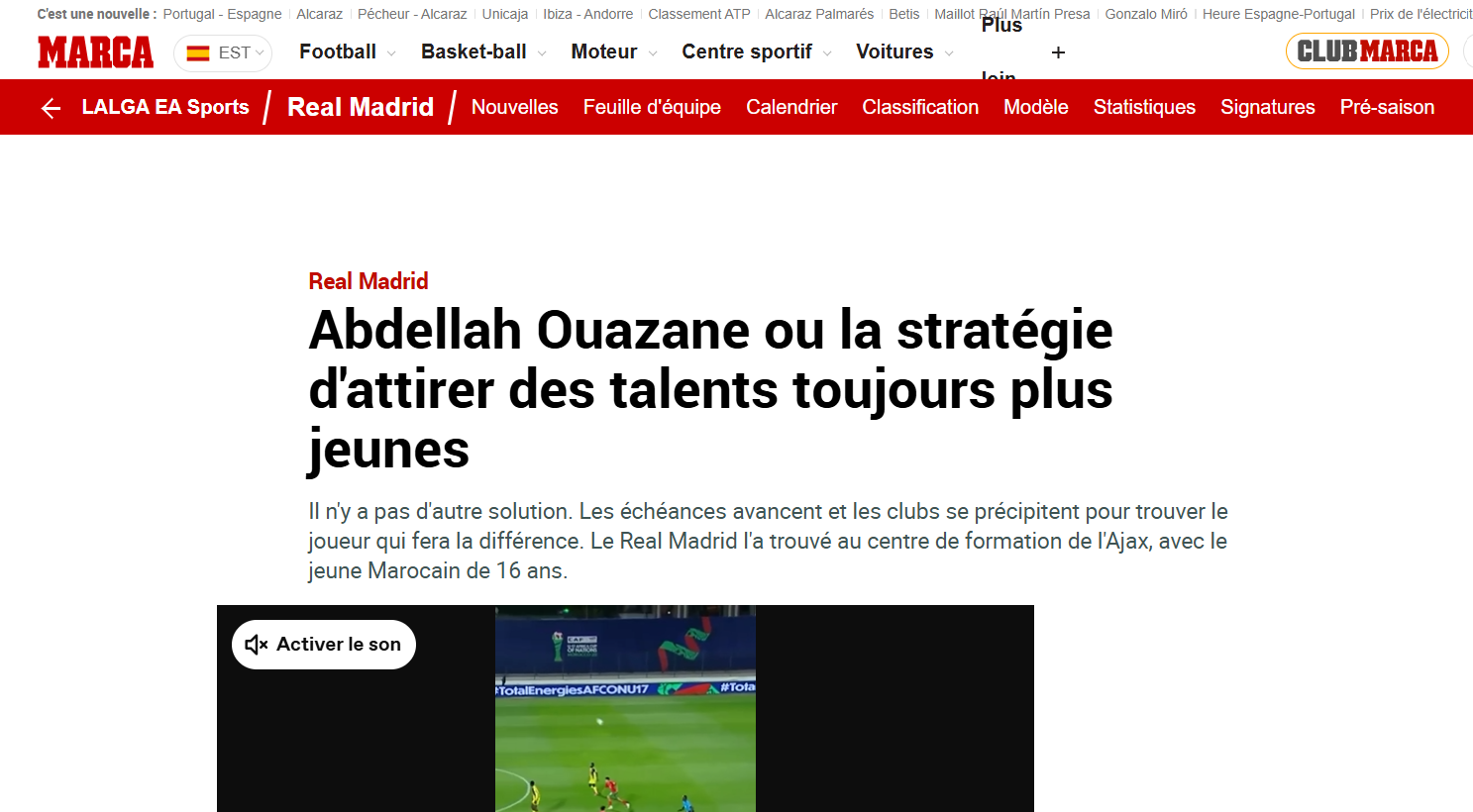 Footballeurs marocains du Monde : Abdellah Ouazzane en route vers le Real Madrid Castilla ?