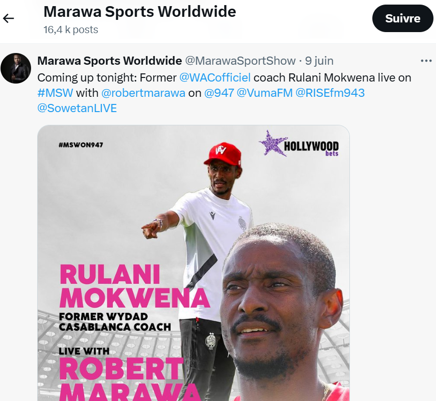  Médias / Mokwena : "L’enfer, c‘est le Wydad !!!?"