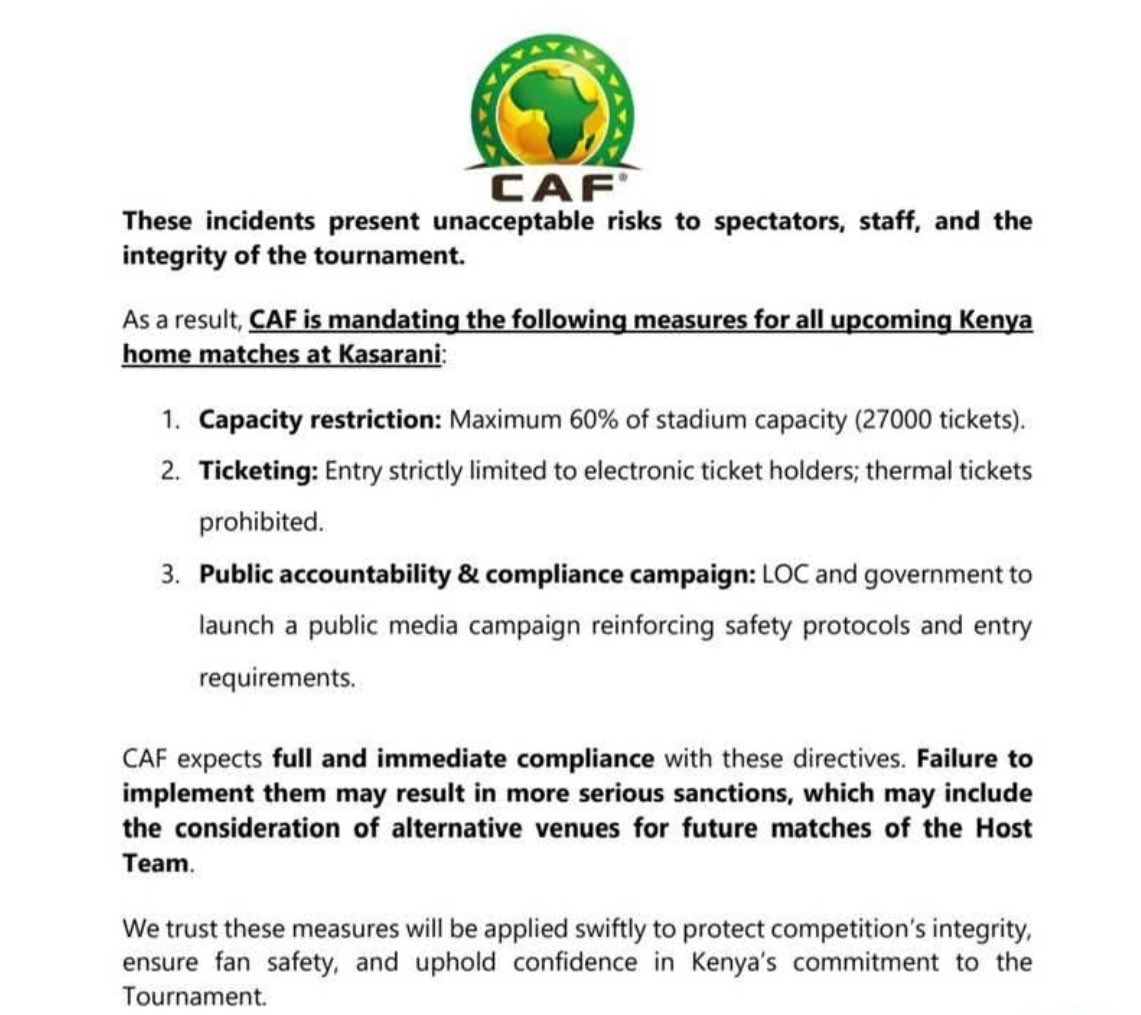 CHAN 2024 / Officiel:  le Kenya sanctionné après les débordements du Kenya-Maroc
