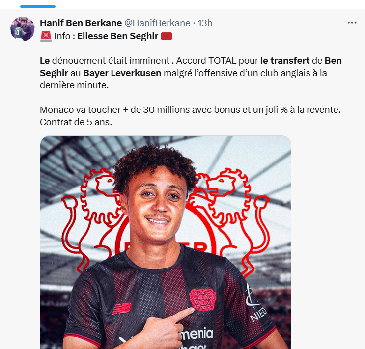 Transfert : Ben Seghir vers le Bayer Leverkusen juste après Zambie-Maroc