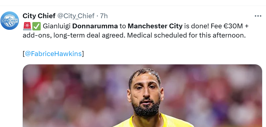 Transfert : Donnarumma file à Manchester City