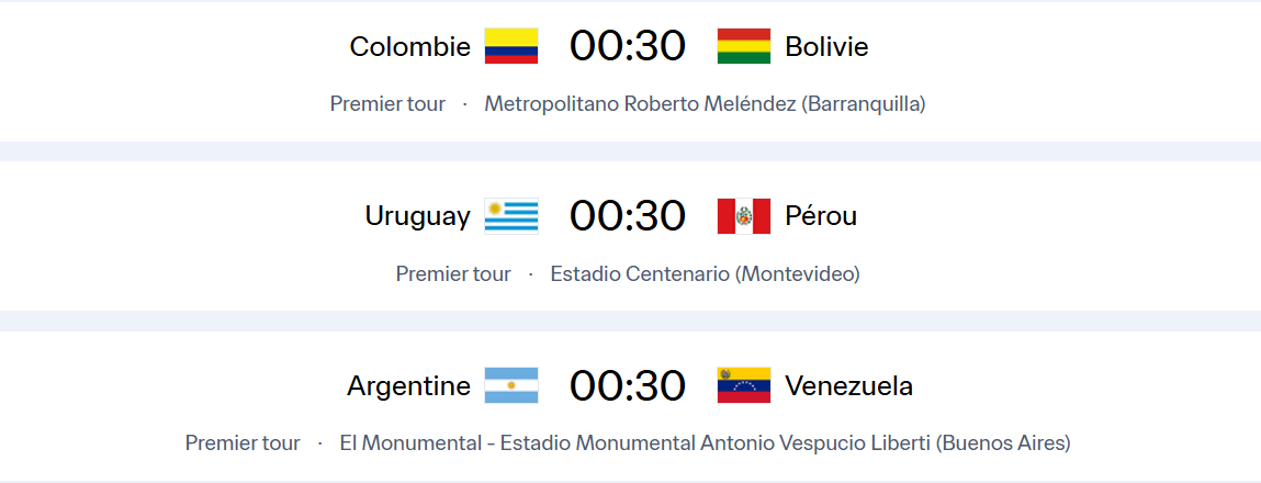 Qualifs CDM 2026 / Zone Amérique du Sud : Programme de cette nuit