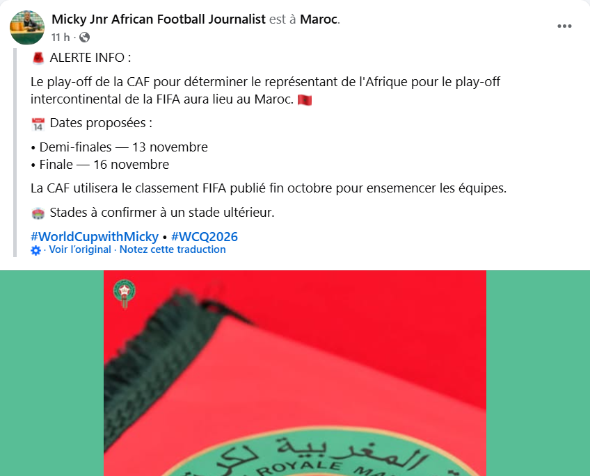 Qualifs CDM 26 : Le Maroc accueillera les barrages africains  