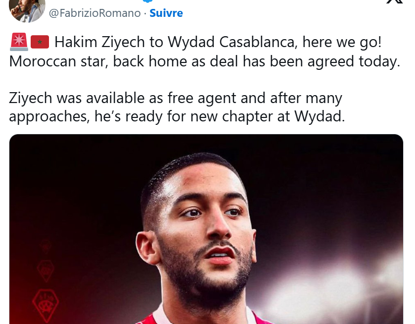 Transfert / Inattendu : Hakim Ziyech joueur de la Botola D1 2025-2026 !