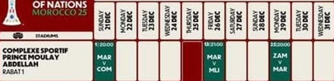 CAN Maroc 2025 : le calendrier complet et les horaires des matchs dévoilés CAN Maroc 2025 : le calendrier complet et les horaires des matchs dévoilés