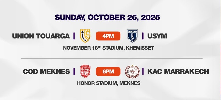 D1 Pro / J6 : Deux affiches ce dimanche à Khémisset et Meknès D1 Pro / J6 : Deux affiches ce dimanche à Khémisset et Meknès