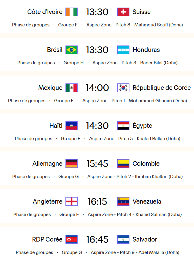 CDM masculine U17 Qatar 25: Programmes des Lionceaux et de la journée d'ouverture CDM masculine U17 Qatar 25: Programmes des Lionceaux et de la journée d'ouverture