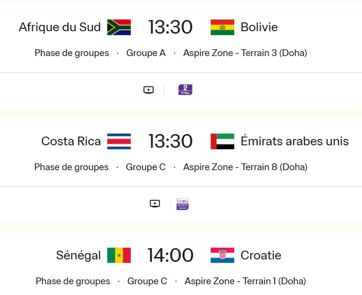 CDM (M) U17 Qatar25 / Programme du jour : Les Lionceaux en lice ce lundi au Qatar