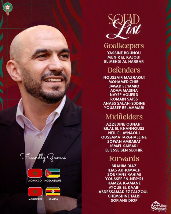 Équipe nationale : Saïs et Rahimi font leur retour, première convocation pour Soufiane Diop et Anas Salaheddine