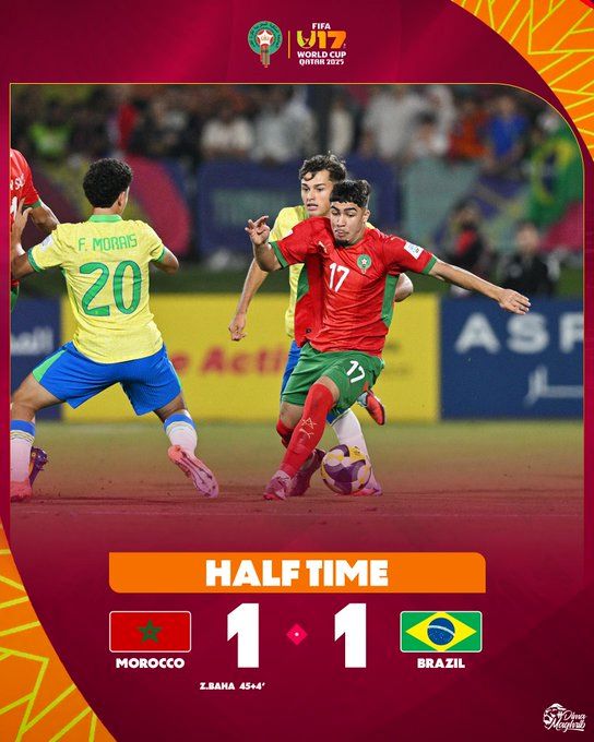 Mondial U17 : le Maroc accroche le Brésil à la pause