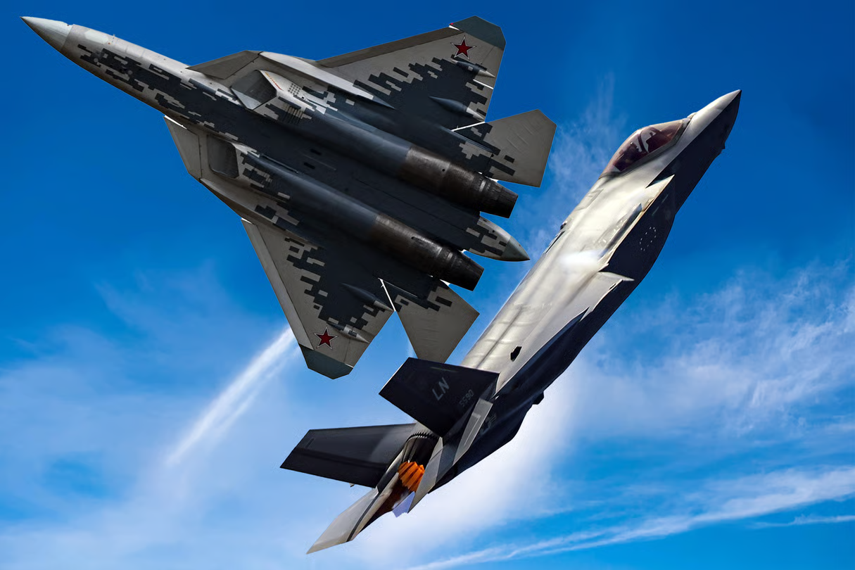 Les deux chasseurs, le Soukhoï Su-57 russe et le F-35 américain.