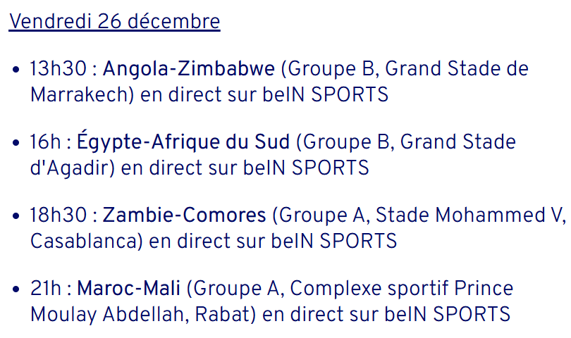 CAN 2025 : Classement (J1) .Programme (J2)