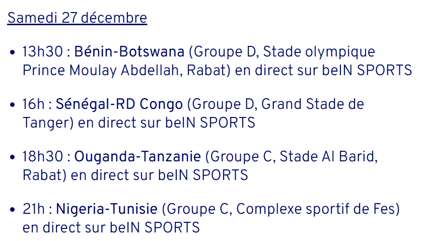 CAN 2025 : Classement (J1) .Programme (J2)