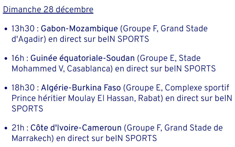 CAN 2025 : Classement (J1) .Programme (J2)