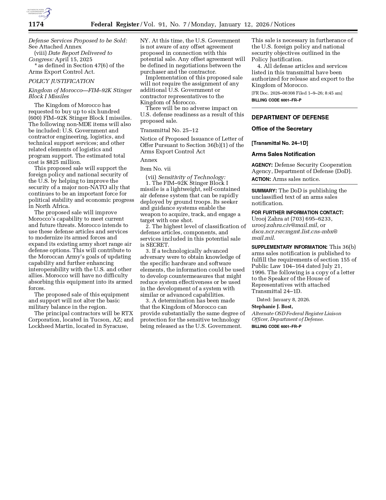 Armement : le Maroc en passe d'acquérir des missiles Stinger à 825 millions de dollars